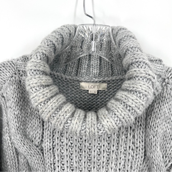 LOFT Womens Oversized Gray Chunky Knit Poncho Turtleneck - Picture 9 of 9